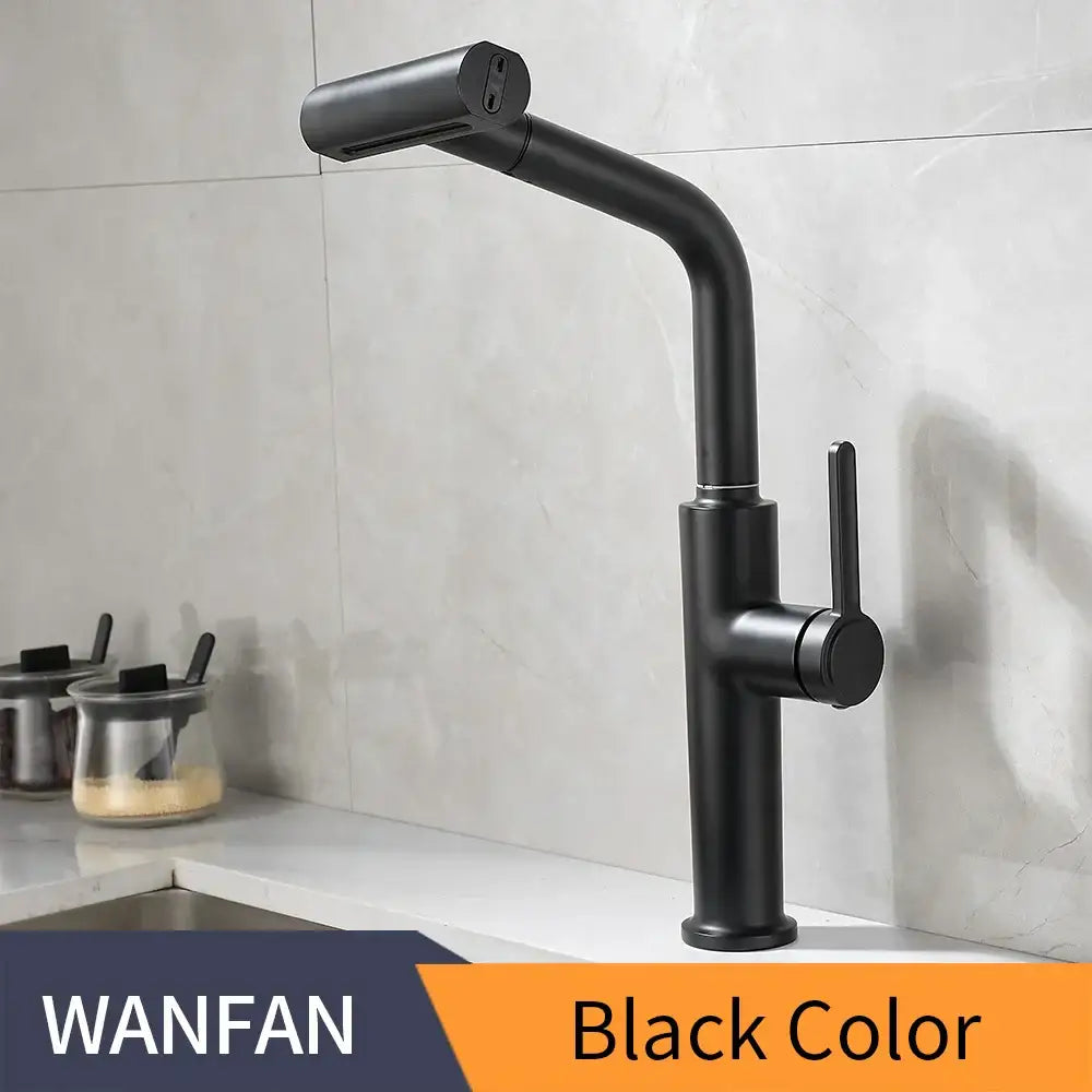 Modern black pull kitchen faucet with matte finish and pull down spray head featuring waterfall stream sprayer decorbites black pull