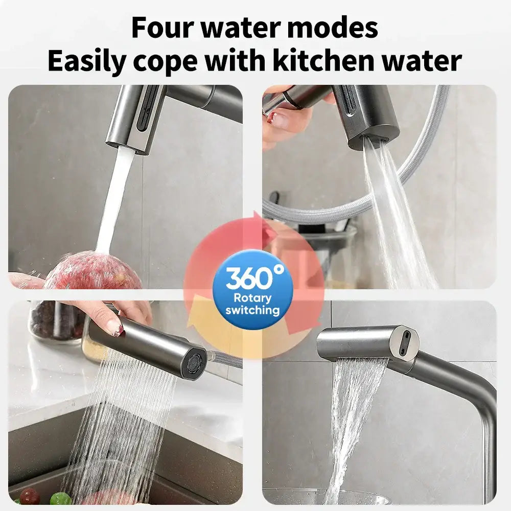 Modern black pull kitchen faucet by decorbites with matte finish curved design and detachable spray head waterfall stream