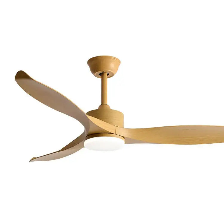 Modern black pure copper ceiling fan with three light wood blades integrated led light and remote control