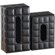Modern black quilted leather tissue box holder with sleek design for office and home use as a stylish box holder