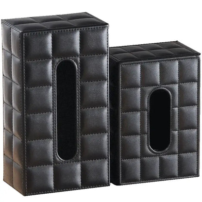 Modern black quilted leather tissue box holder with sleek design for office and home use as a stylish box holder