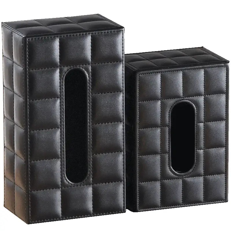 Modern black quilted leather tissue box holder with sleek design for office and home use as a stylish box holder