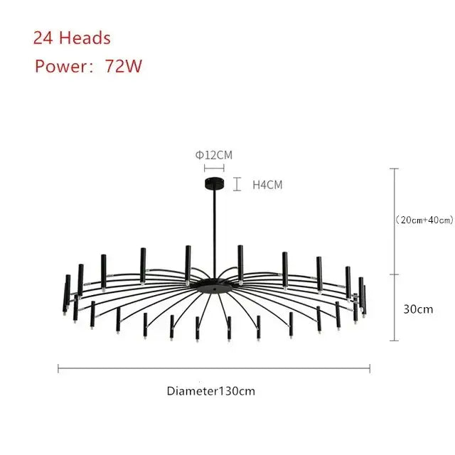 Modern black radial led ceiling pendant lamp with 24 light heads arranged circularly for living room use