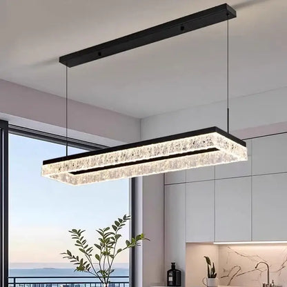 Modern black rectangular pendant light with crystal accents selected version for dining room light color ambiance