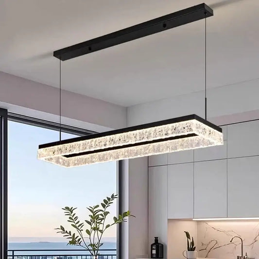 Modern black rectangular pendant light with crystal accents selected version for dining room light color ambiance