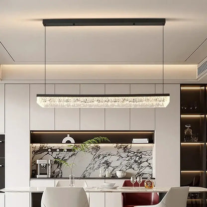 Modern black rectangular crystal pendant light with sleek frame and embedded accents selected version for dining room