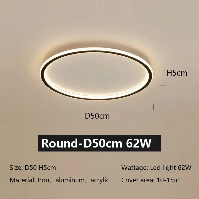 Modern black decorbites led ceiling lamp with oval shape, sleek frame, and diffused white acrylic panel, 50cm diameter