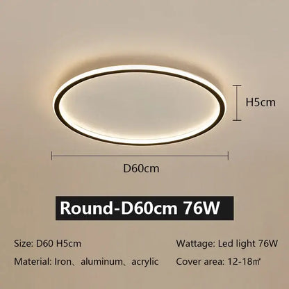 Modern black rectangular decorbites led ceiling lamp with oval-shaped diffused white acrylic panel 60cm diameter