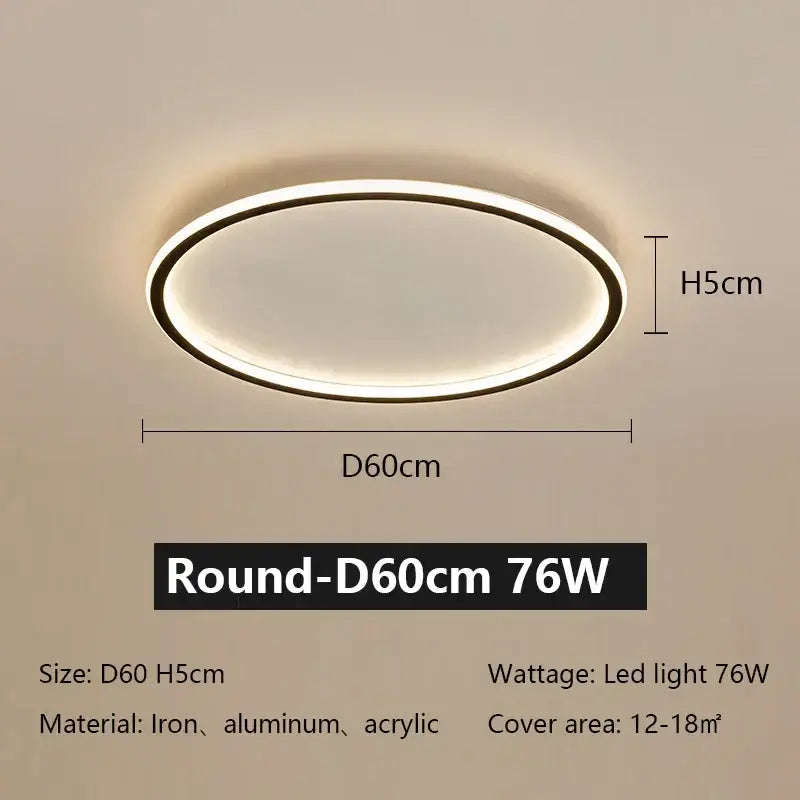 Modern black rectangular decorbites led ceiling lamp with oval-shaped diffused white acrylic panel 60cm diameter