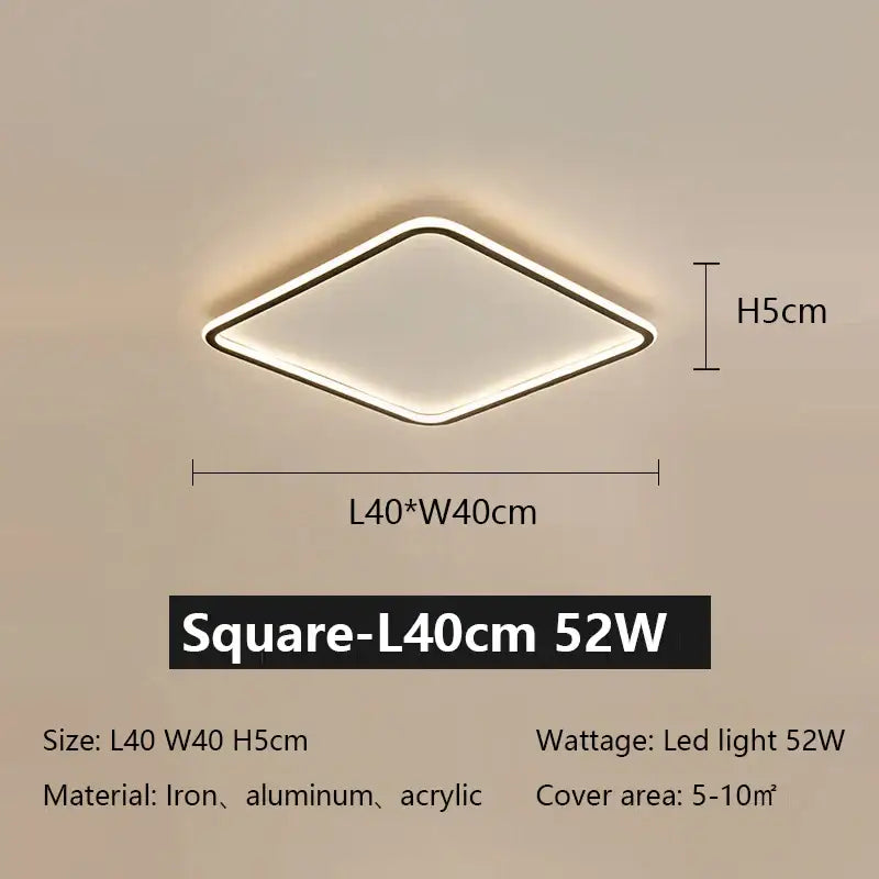Modern black rectangular decorbites led ceiling lamp with minimalist metallic frame and diffused acrylic panel for living room