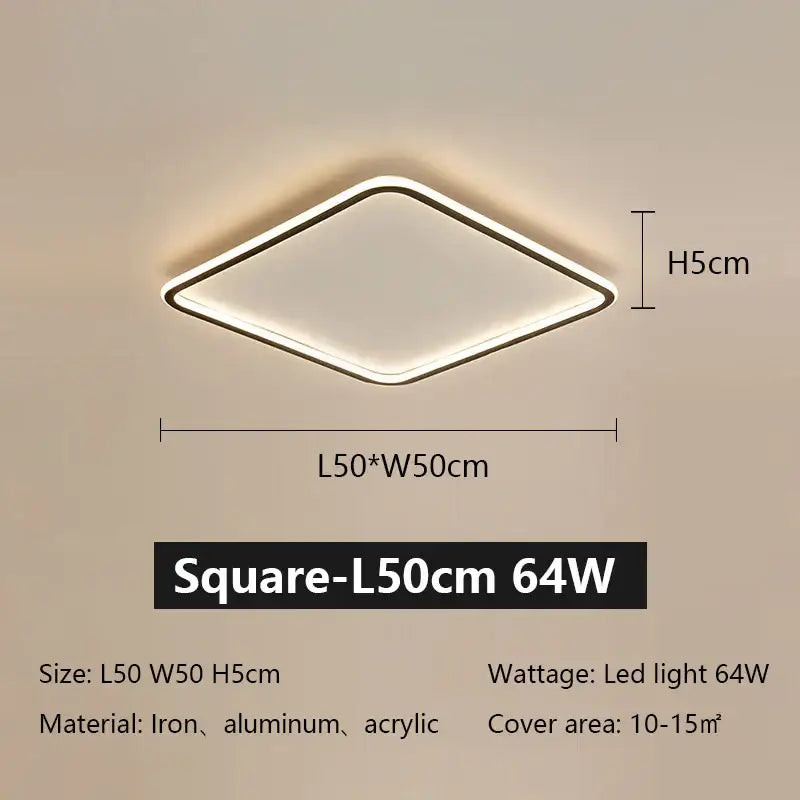 Modern black rectangular decorbites led ceiling lamp with dimmable diamond-shaped white acrylic panel and metallic frame 50cm x 50cm