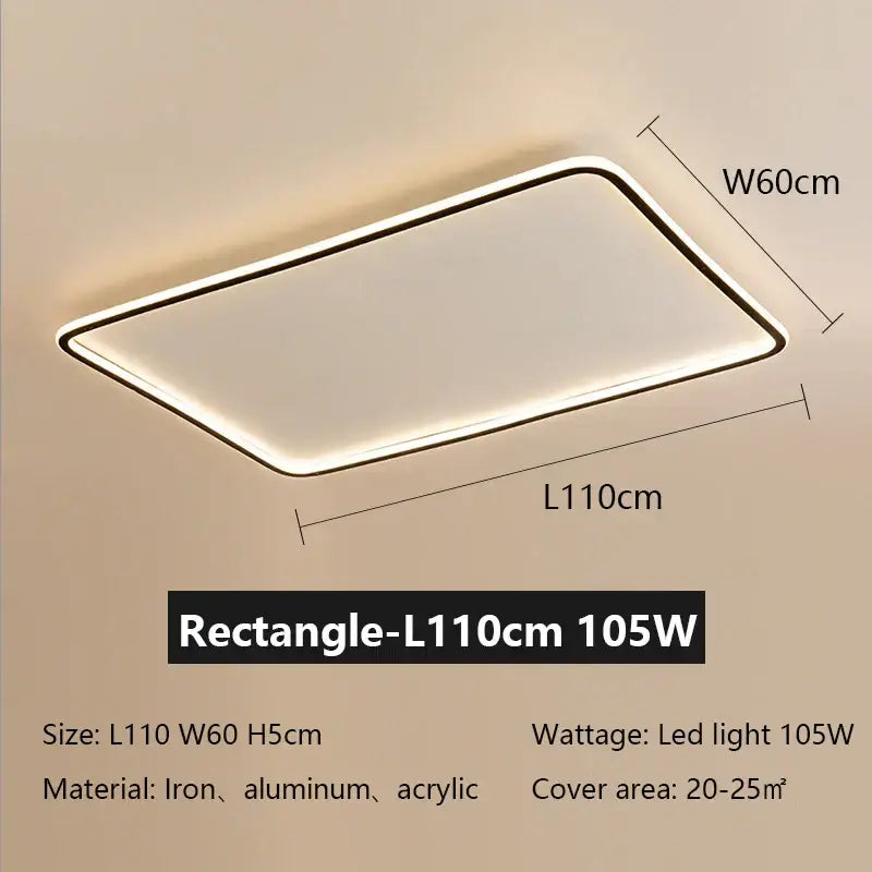 Modern black rectangular decorbites led ceiling lamp with sleek white acrylic diffuser and slim metal frame 110cm by 60cm