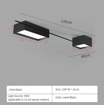 Modern black rectangular led ceiling lights with sleek design and two illuminated panels for living room decoration