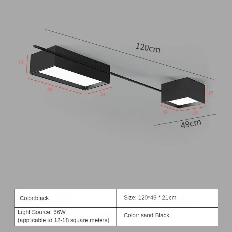 Modern black rectangular led ceiling lights with sleek design and two illuminated panels for living room decoration