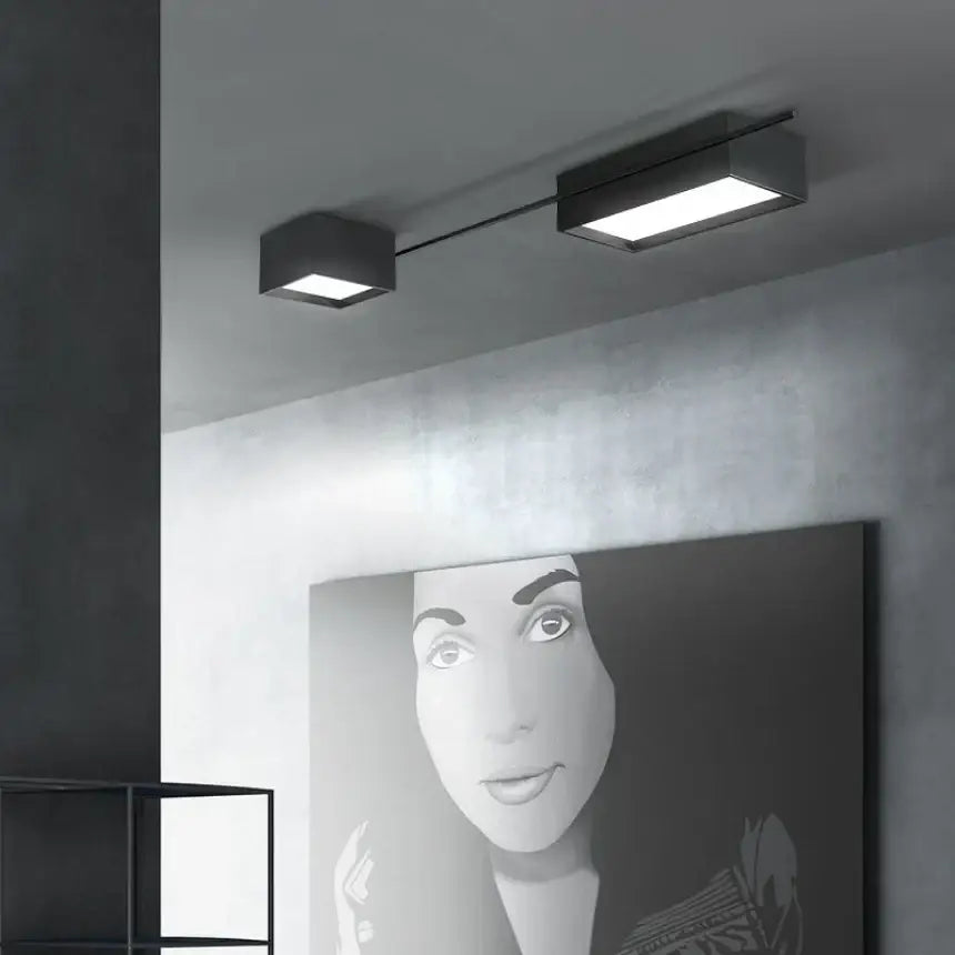 Modern black rectangular led ceiling lights with two square fixtures connected by a slim bar for living room decoration