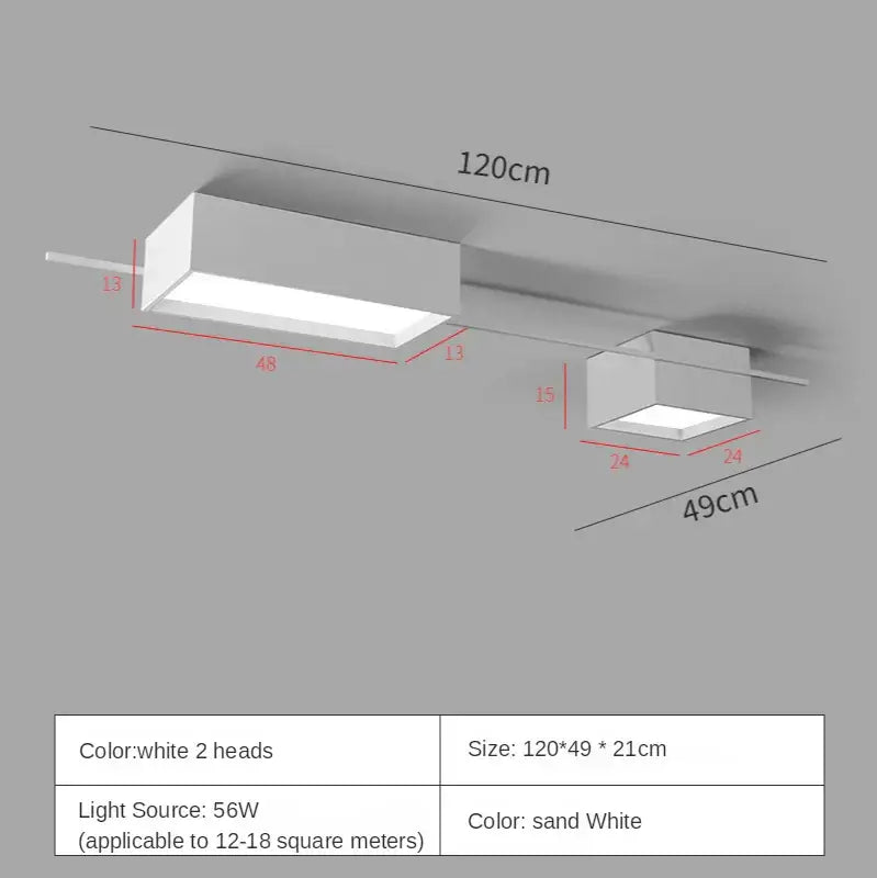 Modern black rectangular led ceiling lights featuring two white led ceiling heads with minimalist sand white finish for living room