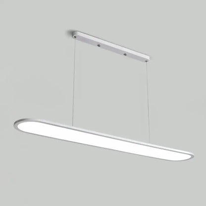 DecorBites™ Ulta-thin LED island lamp with white acrylic shade, sleek oval design, minimalist metal frame, and adjustable cord length