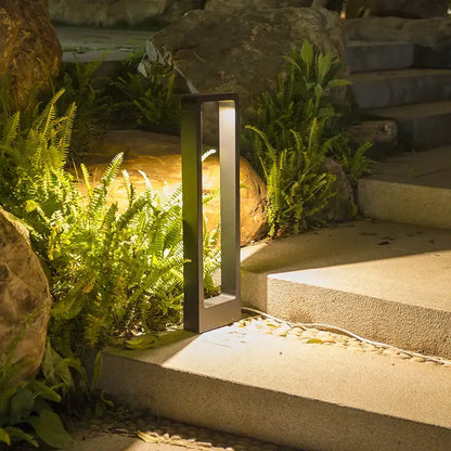 Modern black rectangular led lawn light with sleek minimalist design for garden and landscape lighting