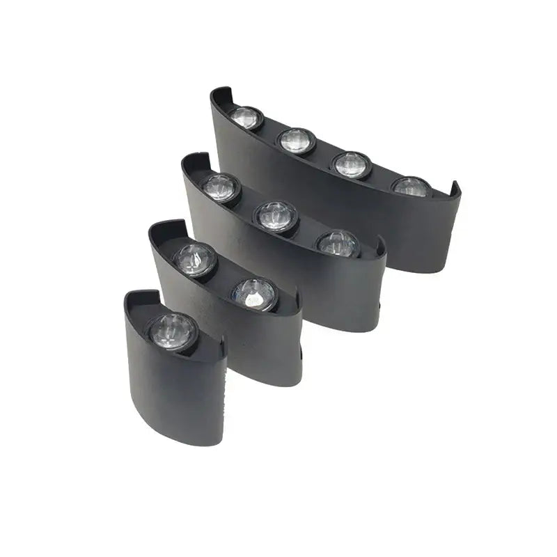 Modern black curved led wall lamp with four circular bulbs designed for outdoor pathway decorbites led wall lamp lighting