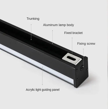Modern black rectangular led wall lamp with aluminum led strip and translucent acrylic diffuser panel for living room sconce