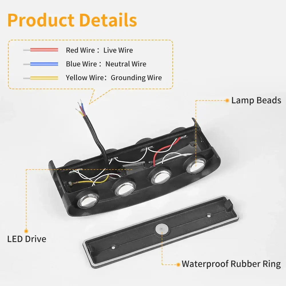 Modern black rectangular led wall light with three circular lamp beads and exposed wiring for decorbites led wall use