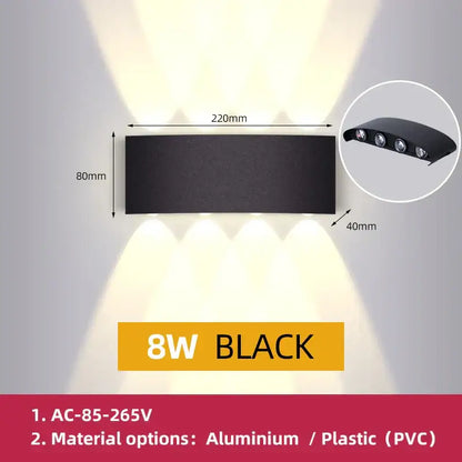 Modern black 8w aluminum or pvc led wall light with three integrated bulbs for garden or living room decorbites led wall use