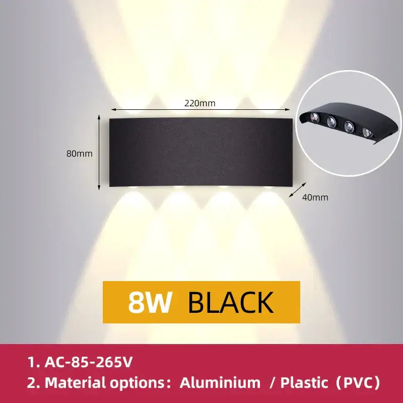 Modern black 8w aluminum or pvc led wall light with three integrated bulbs for garden or living room decorbites led wall use