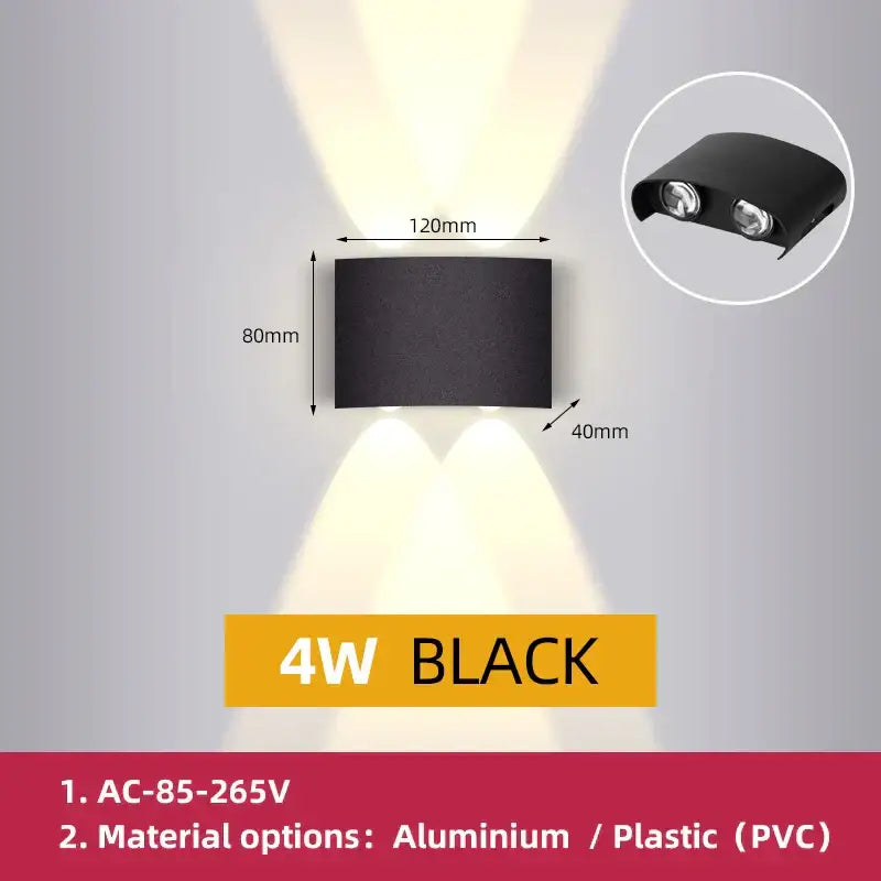 Black 4w dual-head rectangular led wall light with integrated spotlights for modern garden or living room decorbites led wall light