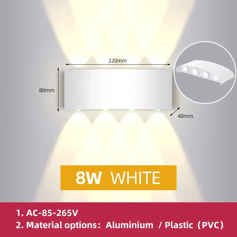 White rectangular wall light with three downward led beams in aluminum or pvc for modern decorbites led wall light use