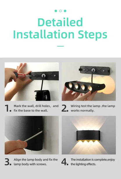 Modern black rectangular led wall light with four circular lights for garden or living room decorbites led wall decor