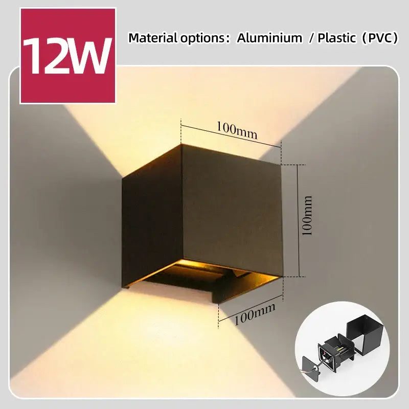 Modern black cubic wall light fixture with 100mm dimensions and warm glow for garden or living room decorbites led wall light