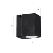 Modern black rectangular mini led wall sconce with textured finish and circular white led lens for outdoor use maximum bulb wattage