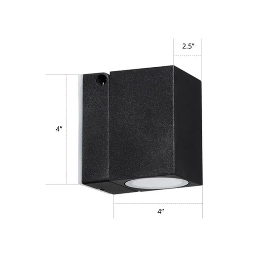 Modern black rectangular mini led wall sconce with textured finish and circular white led lens for outdoor use maximum bulb wattage