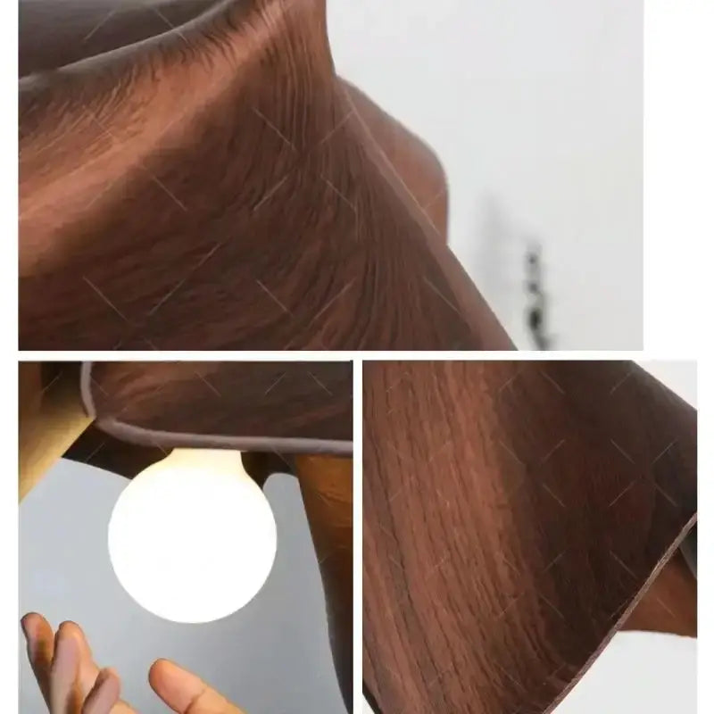 Modern black resin led pendant chandelier with brown faux leather hat band featuring smooth textured surface and stitching