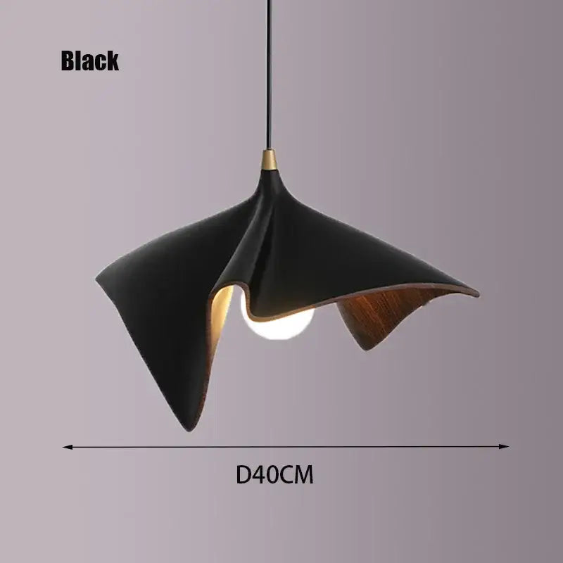 Modern black resin led pendant chandelier featuring a sleek leaf-like design with wood accents for living room decorbites black resin