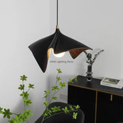 Modern black resin led pendant chandelier with sleek matte finish and warm wooden interior accents for living room decorbites black resin
