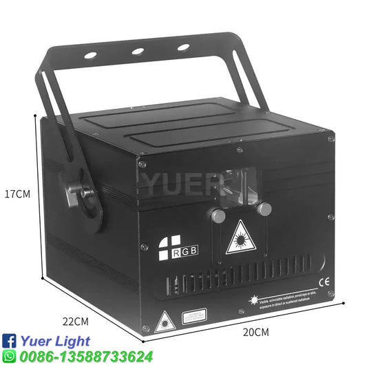 Modern black rgb animation laser light with handle and ventilation slots designed as a light dj scanner for clubs