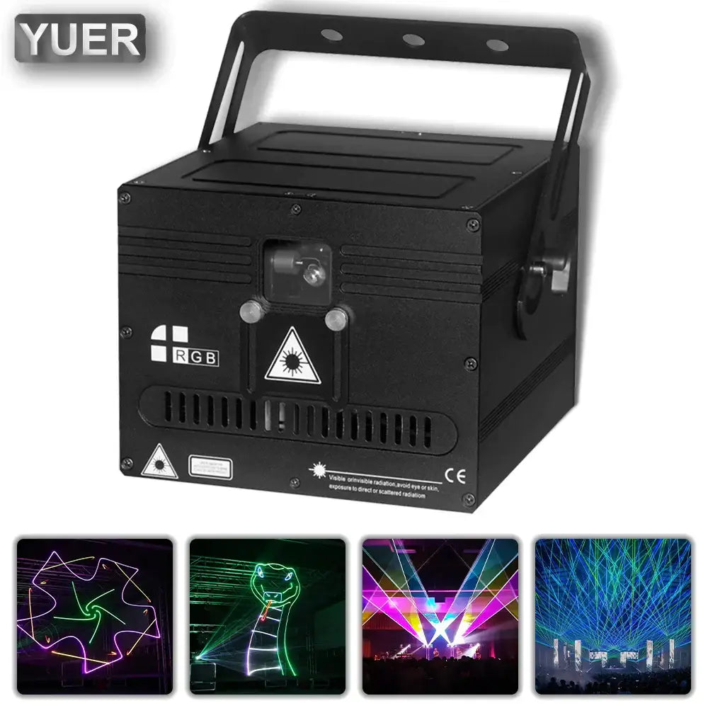 Modern black rgb animation laser light with handle designed as a light dj scanner for clubs and parties