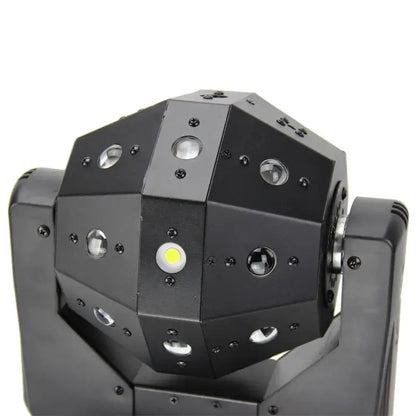 Modern black rgbw laser football moving head led stage light with multiple circular lenses and central yellow bulb