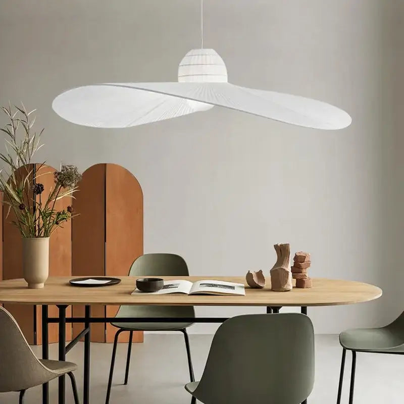 White paper lantern pendant lamp with flared petal shade and ribbed texture for modern decorbites designer fabric hat lighting
