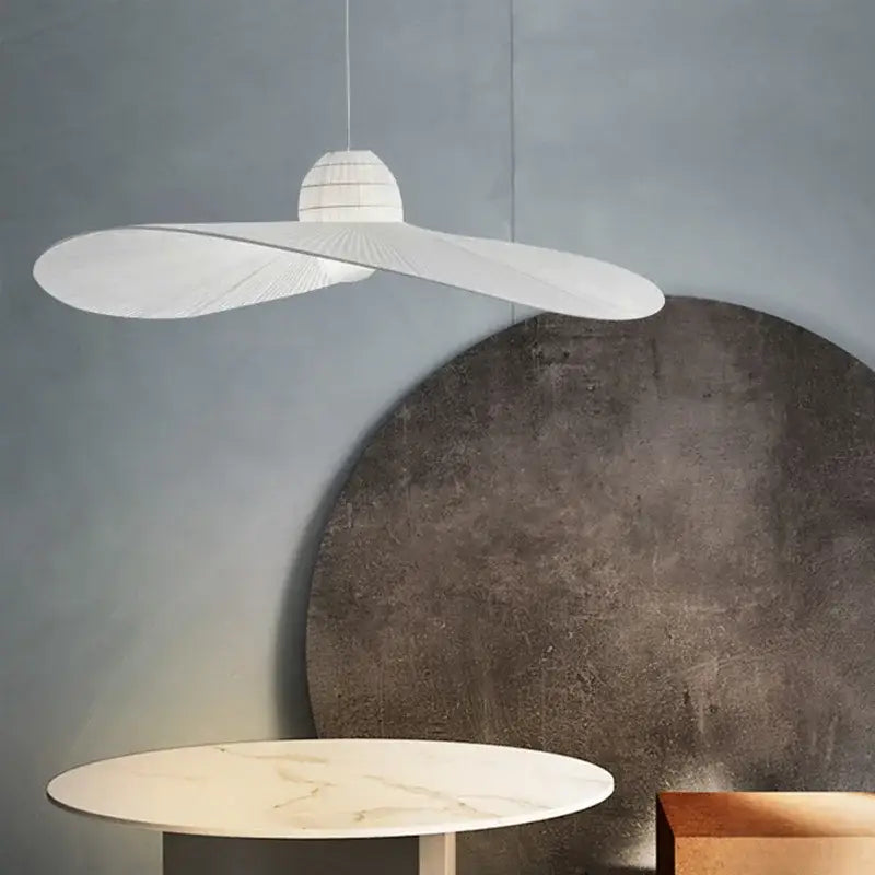 Modern black ribbed designer fabric hat pendant lamp with white sculptural petal design for living room decorbites decor