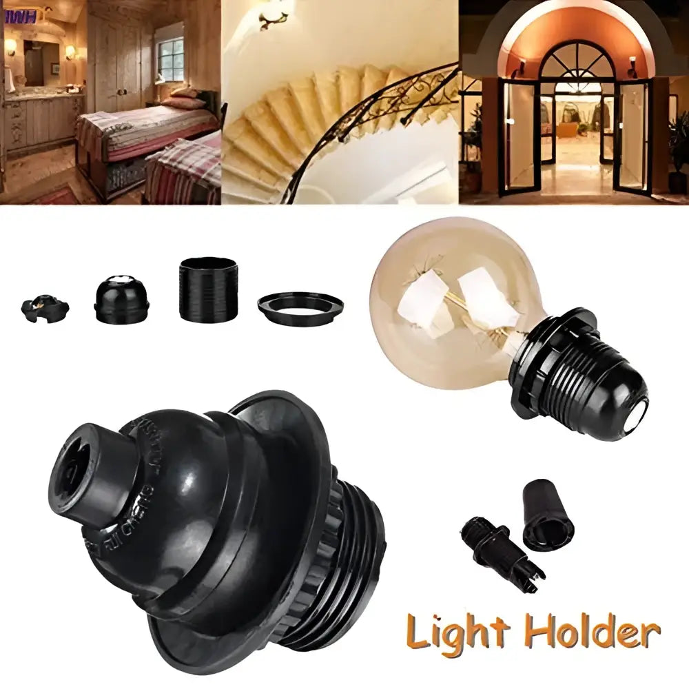 Modern black ribbed e27 socket lamp base in plastic with threaded bulb holder and screw-on cap for vintage bulbs