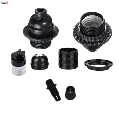 Modern black ribbed e27 socket bulb holder lamp base with threaded metal design for bedroom lamp assembly