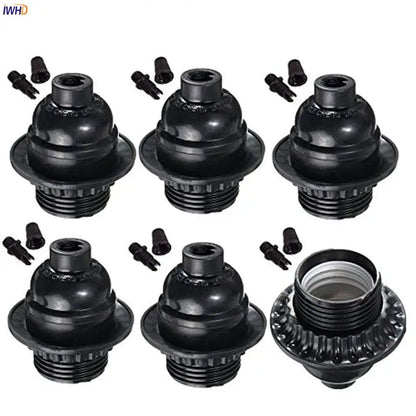 Modern black ribbed plastic e27 socket lamp base with threaded metal inserts and matching caps for bedroom lamps