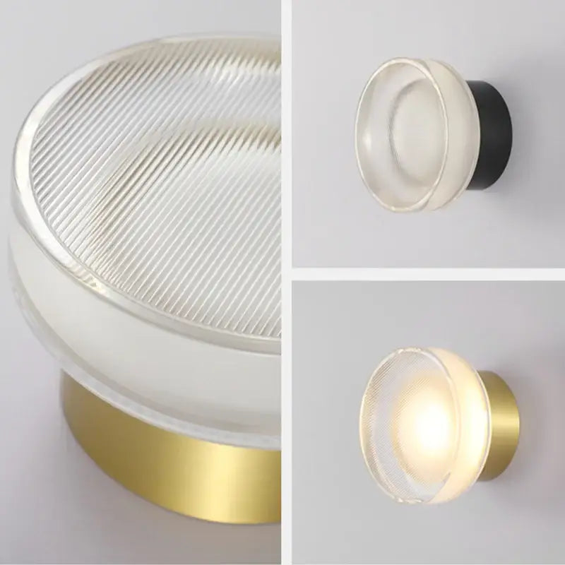 Modern black ribbed glass wall sconce with frosted glass diffuser and sleek brass base for decorbites elegant glass led lighting