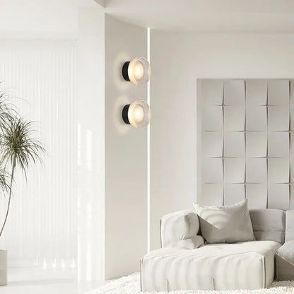 Modern black ribbed glass wall sconce with elegant glass led frosted shades and black circular bases for bedroom decorbites elegant glass