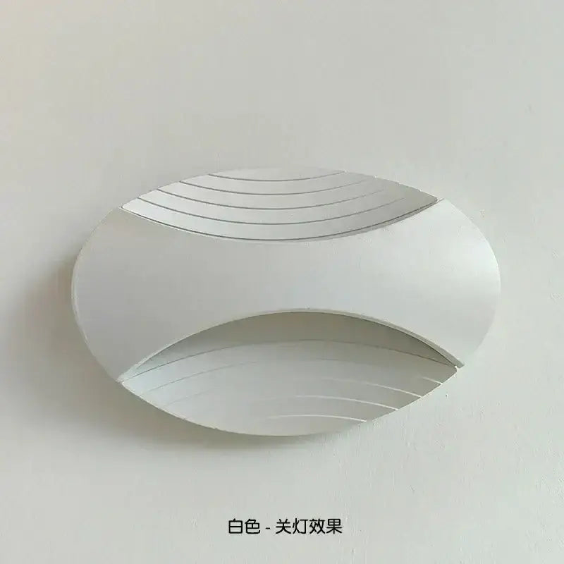 White oval-shaped led wall lamp with sleek ribbed design, modern style, ideal for corridor warm amber lighting