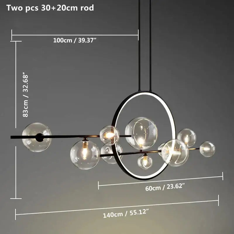 Modern black ring pendant light with clear glass globes and metal circular design for dining room decorbites black ring