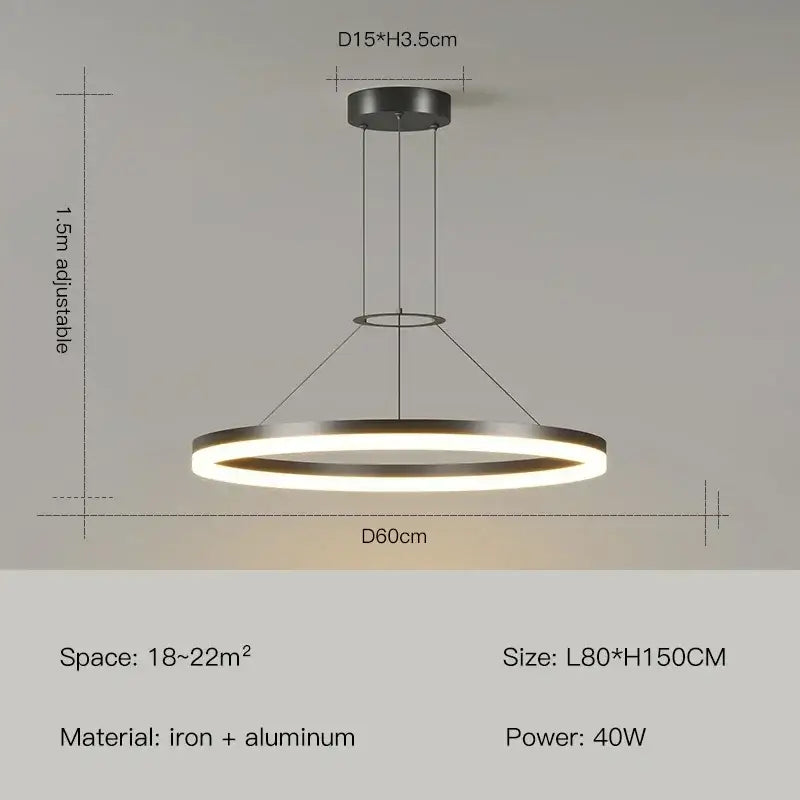 Modern black ring pendant chandelier with sleek metallic finish and warm white led illumination for living room decorbites black ring