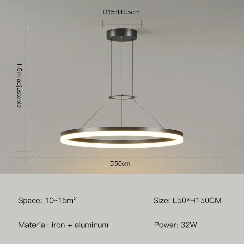 Modern black ring pendant chandelier with sleek metallic finish and warm led illumination for living room decorbites black ring